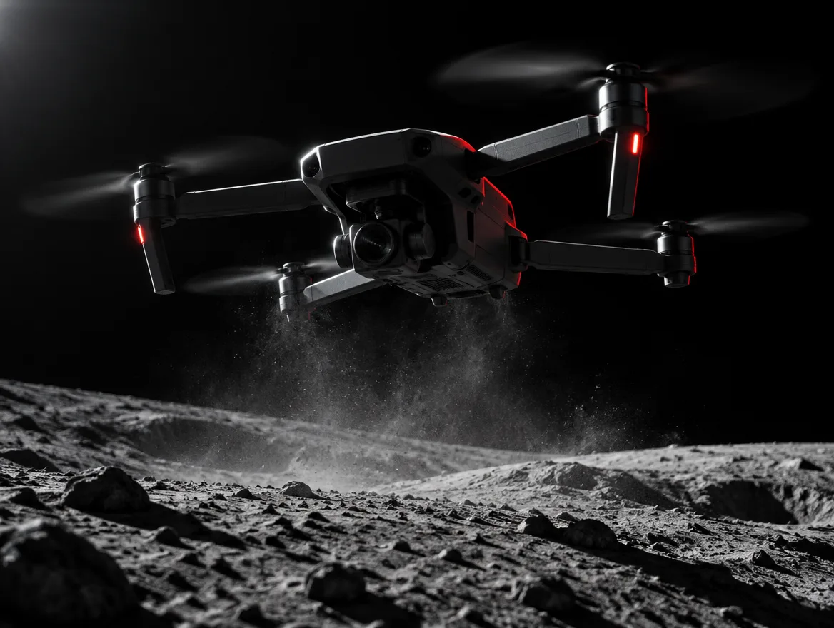 Dron filmowy nad powierzchnią Księżyca